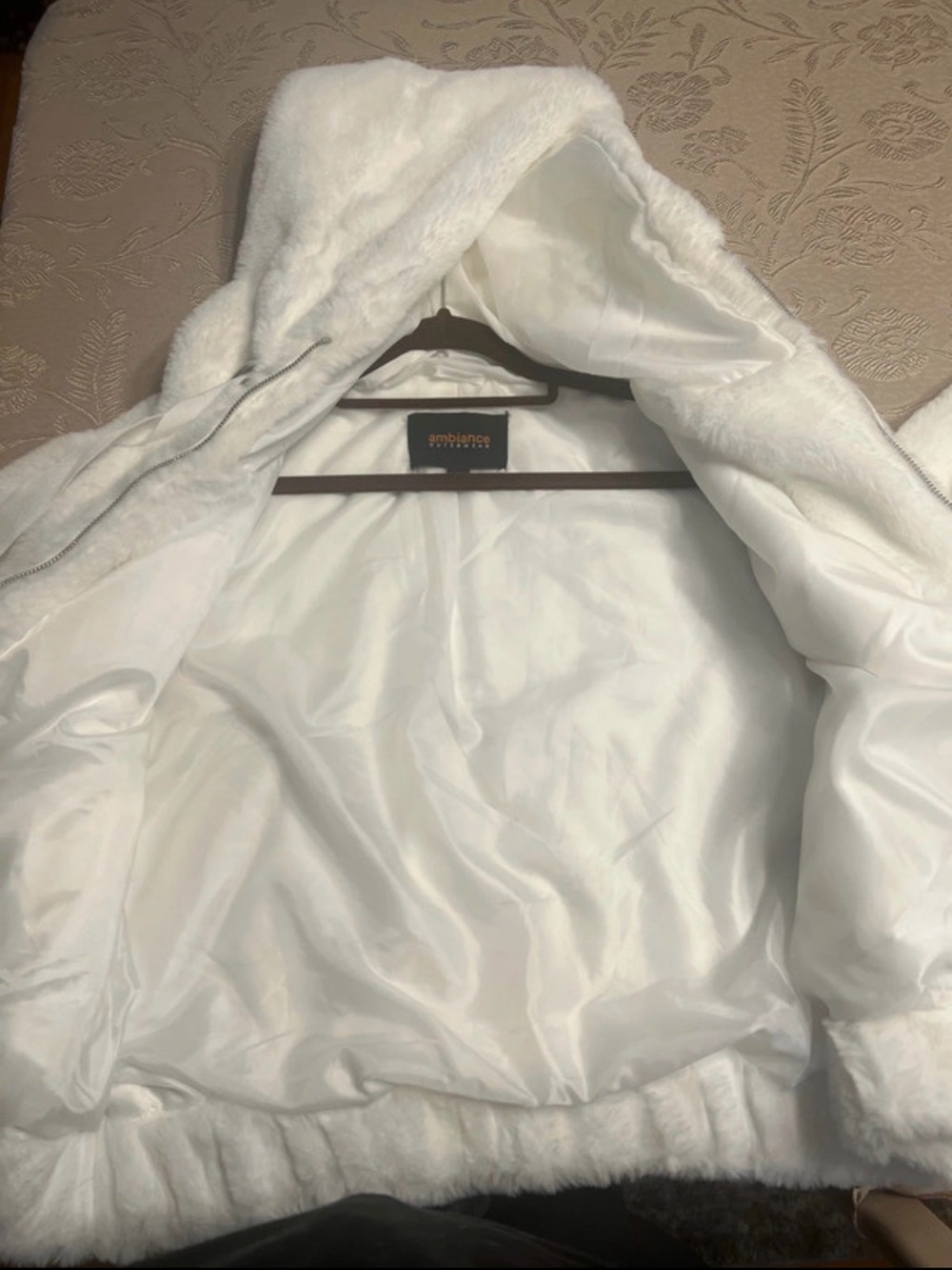 Ambiance White Faux Fur Hooded Teddy Jacket